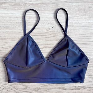 Navy Satin Triangle Crop Bralette - Women's Sleek Stretch Top